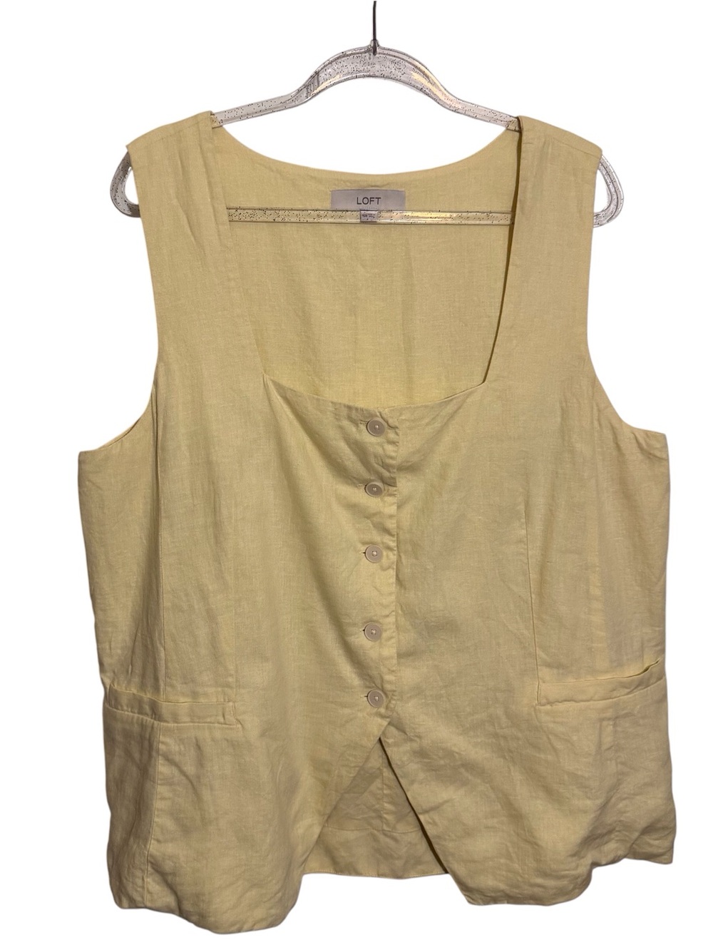 Ann Taylor Loft Size XXL Yellow Button Up Top Sleeveless Linen Blend Preppy City